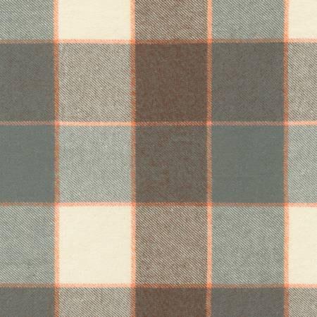 Grey Brown Orange and Cream Plaid Tahoe Flannel by Robert Kaufman Fabric, Raspberry Creek Fabrics, watermarked, restored