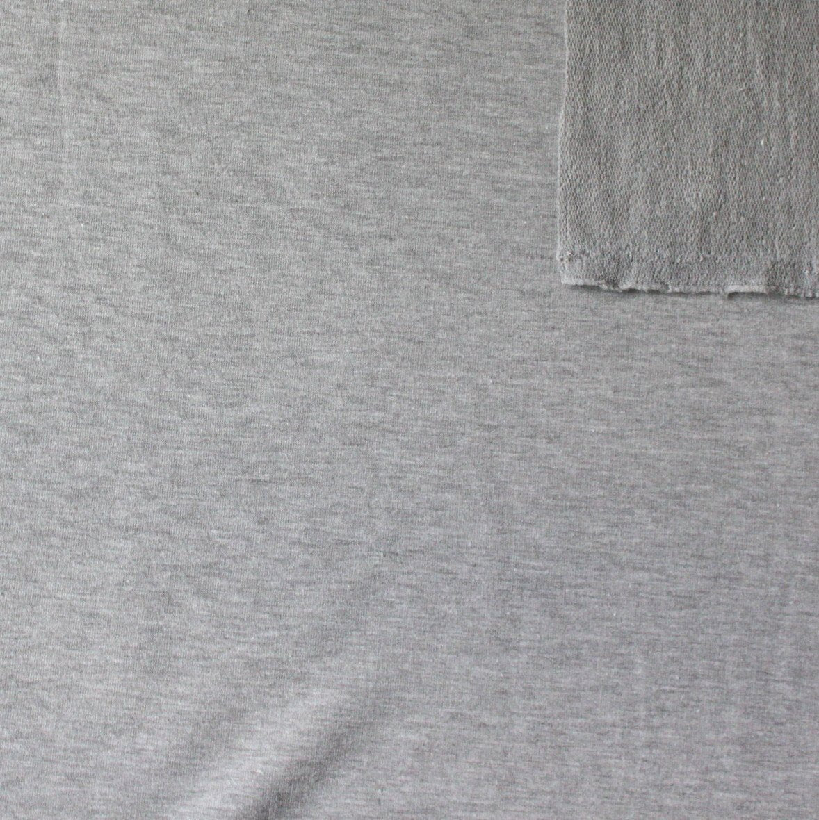 Solid Light Heather Grey 4 Way Stretch French Terry Knit Fabric With Spandex Fabric, Raspberry Creek Fabrics, watermarked, restored