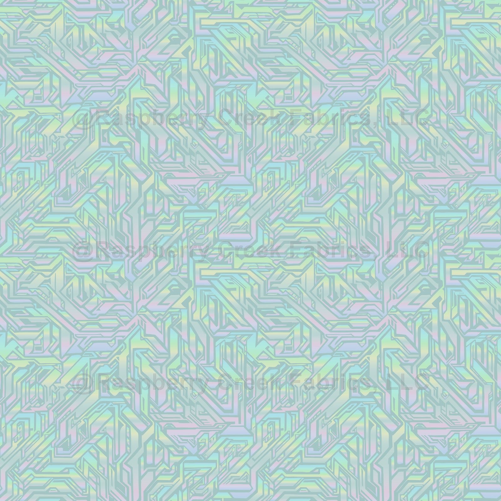 pastel pearl rainbow crystal maze abstract shapes on duck egg blue
