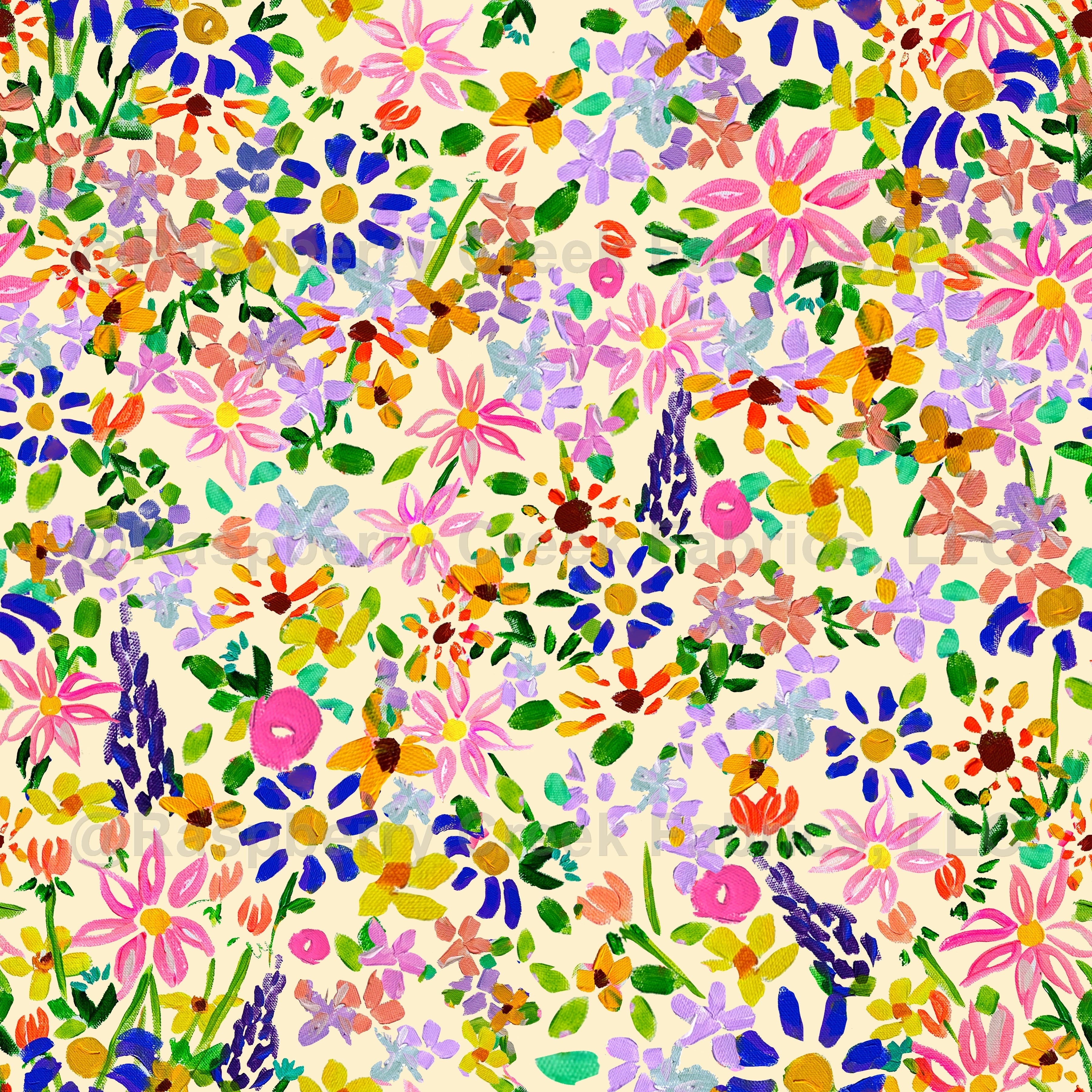 Turquoise Garden Floral Fabric, Raspberry Creek Fabrics, watermarked