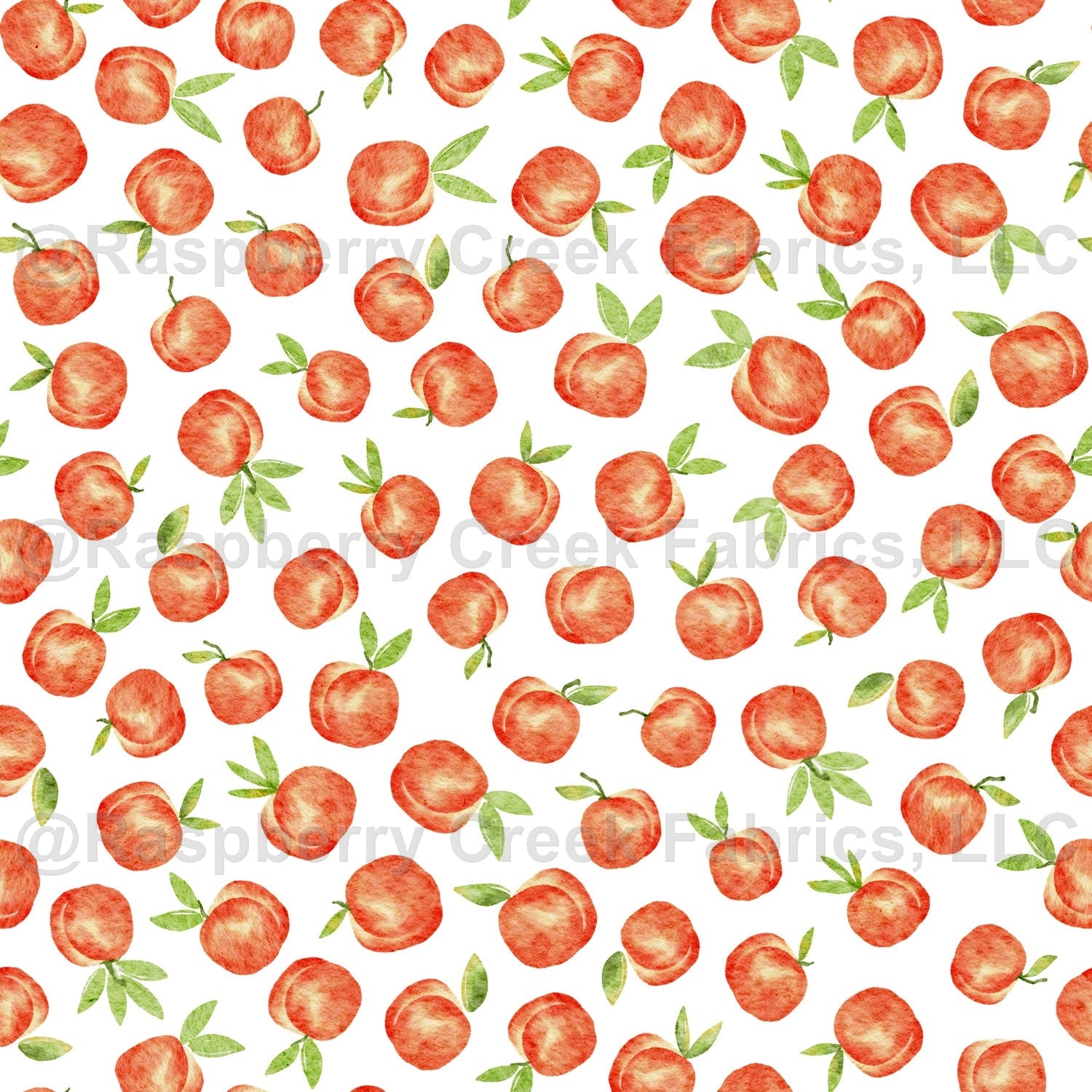 Watercolor Peaches Fabric, Raspberry Creek Fabrics, watermarked